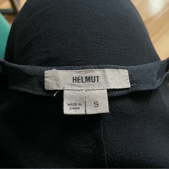Helmut Lang Silk Chiffon Black V-Neck Sleeveless Button Down Raw Trim Top Size S - Picture 10 of 12